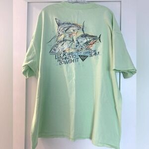 Mens shirt Columbia lime green fishing pic back short sleeve PFG tee shirt. XXL